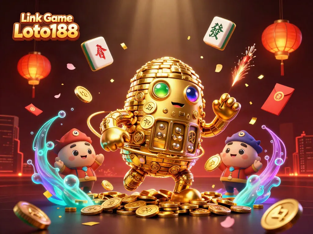 Engage with the exhilarating Link Game Loto188 experience amidst a dynamic casino-themed 3D illustration.