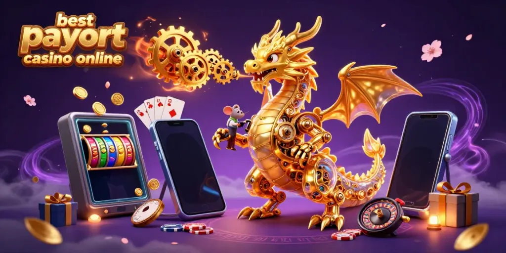 Experience the excitement of the best payout casino online with our vibrant 3D illustration featuring a golden dragon.