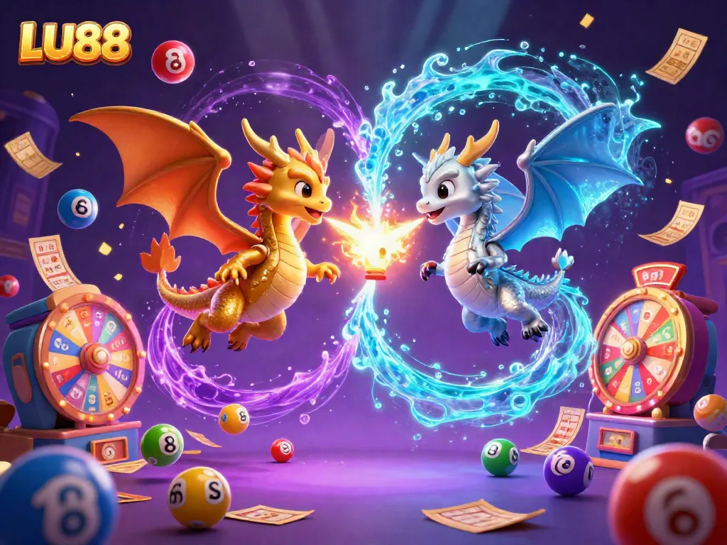 Experience thrilling gameplay with LU88 amid vibrant gaming elements and energetic dragons.