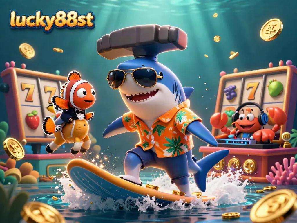 Engage in thrilling fun with lucky88st celebrating vibrant online casino games amidst gold coins and vivid characters