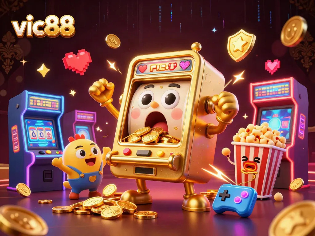 Celebrate jackpots with vic88's golden slot machine scene full of excitement and casino vibes.
