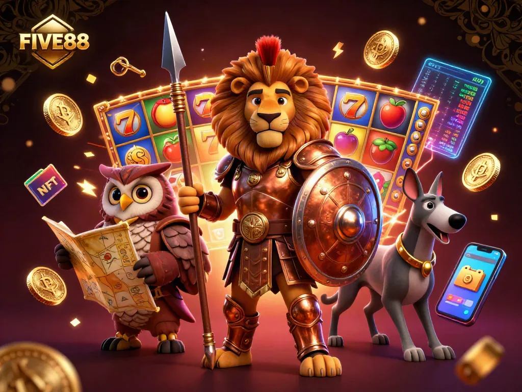 Engage with FIVE88's thrilling slots and jackpot features in this captivating illustration.