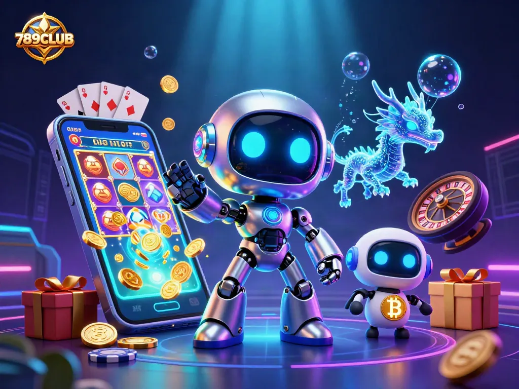 Engage with 789CLUB's vibrant slot gaming world, featuring neon cyberpunk characters.