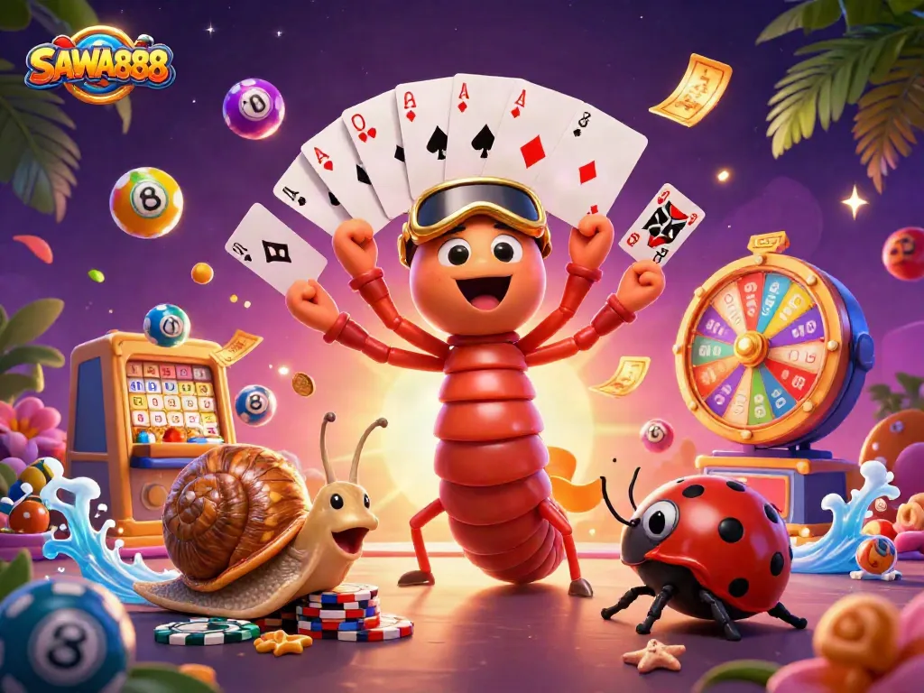 Experience SAWA888's vibrant casino atmosphere with exciting lottery games and dynamic visuals.
