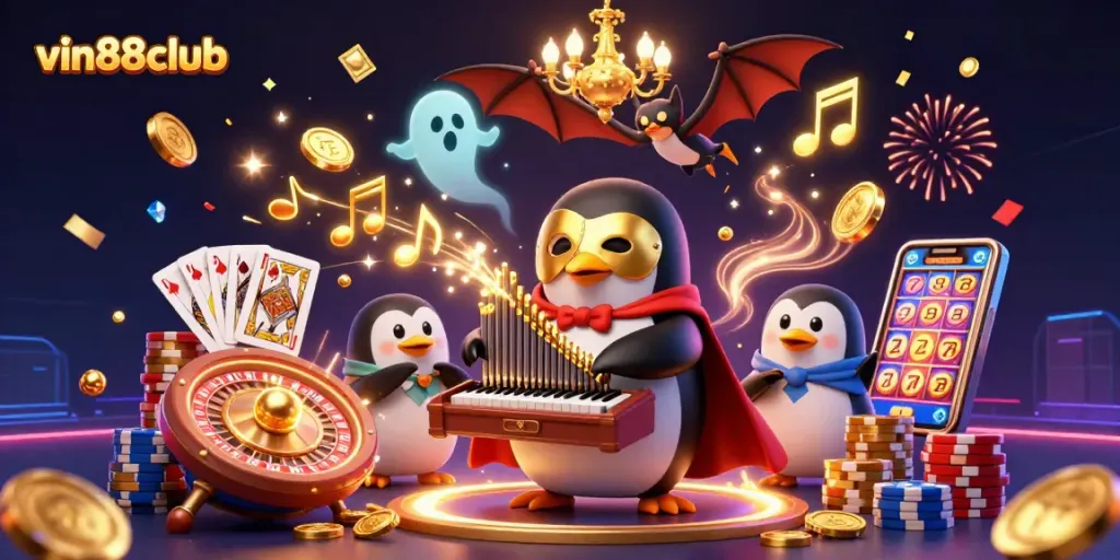 Experience the thrilling gameplay at vin88club with a vibrant 3D cartoon casino scene showcasing excitement.