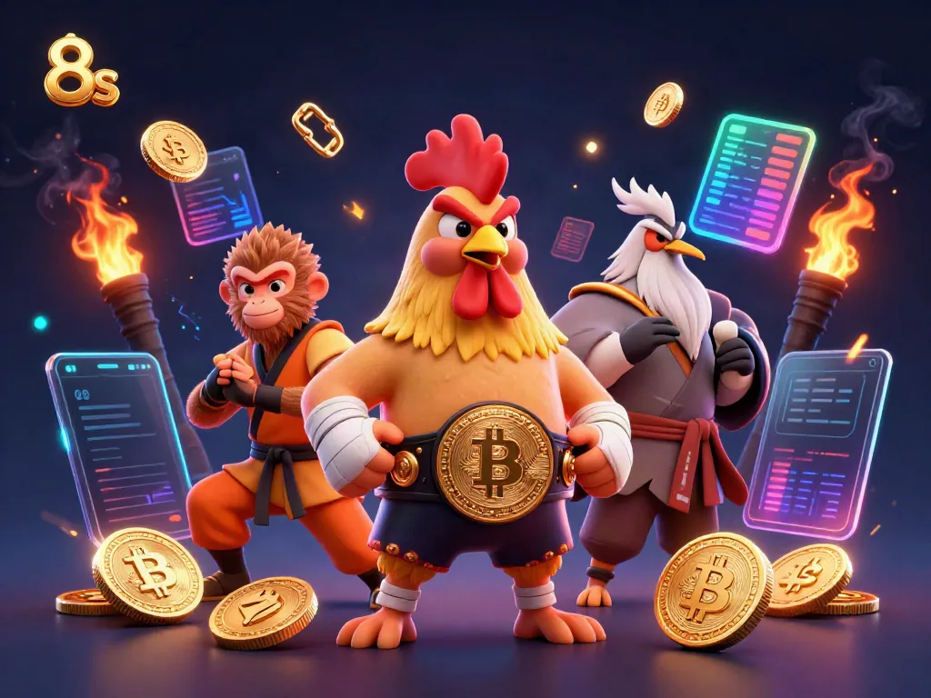 8s characters in a dynamic casino scene with cryptocurrency elements and vibrant colors.