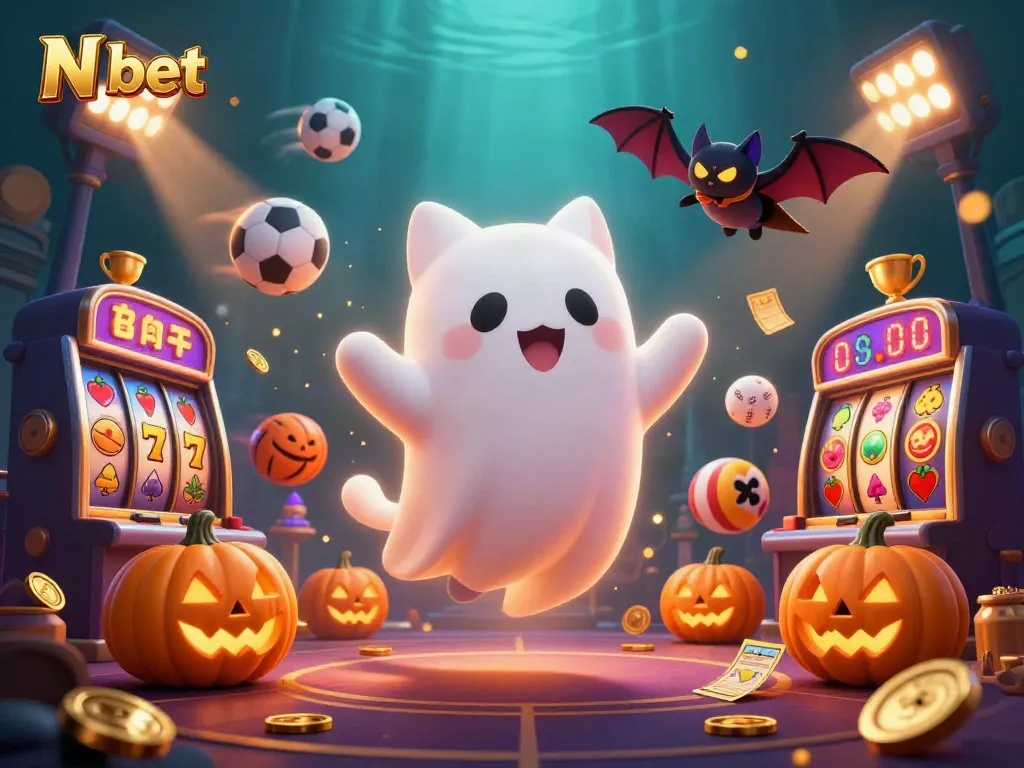 N bet unleashes winning strategies with a ghost cat and vampire bat in a vibrant casino scene.
