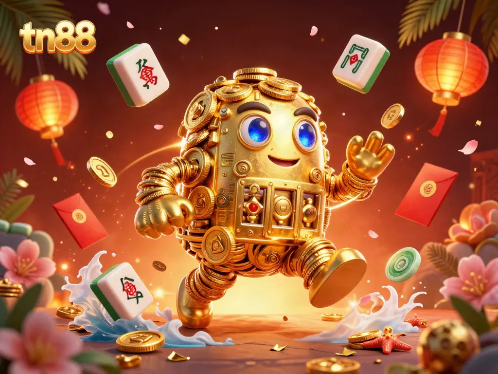Experience dynamic gameplay with tn88, featuring a golden golem amid vibrant casino symbols.