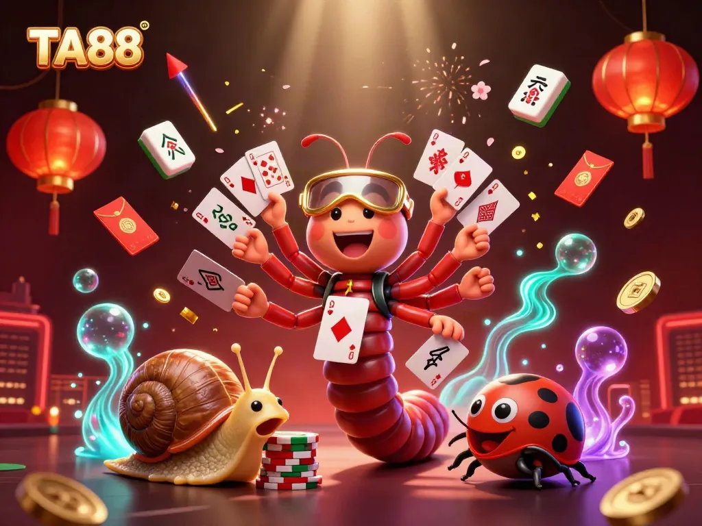 Experience thrilling moments at TA88 with a cartoon dealer showcasing cards and high-stakes action!