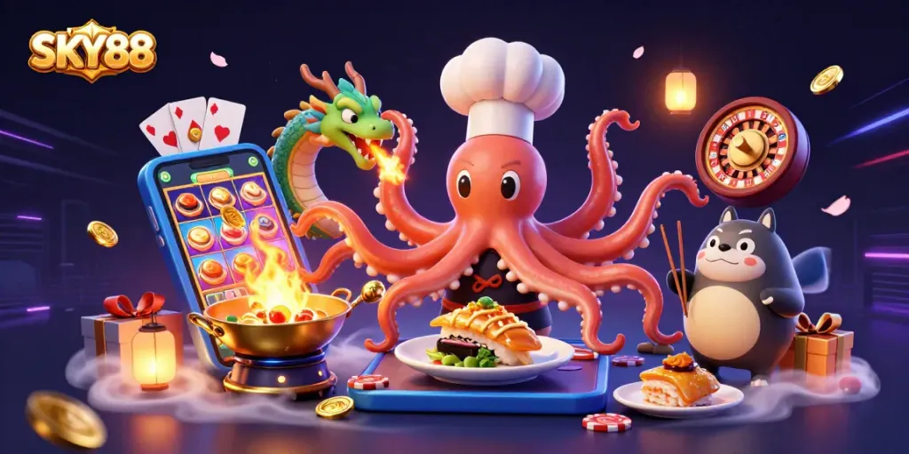 Win big with SKY88's vibrant 3D gaming experience featuring colorful slots and unique characters.