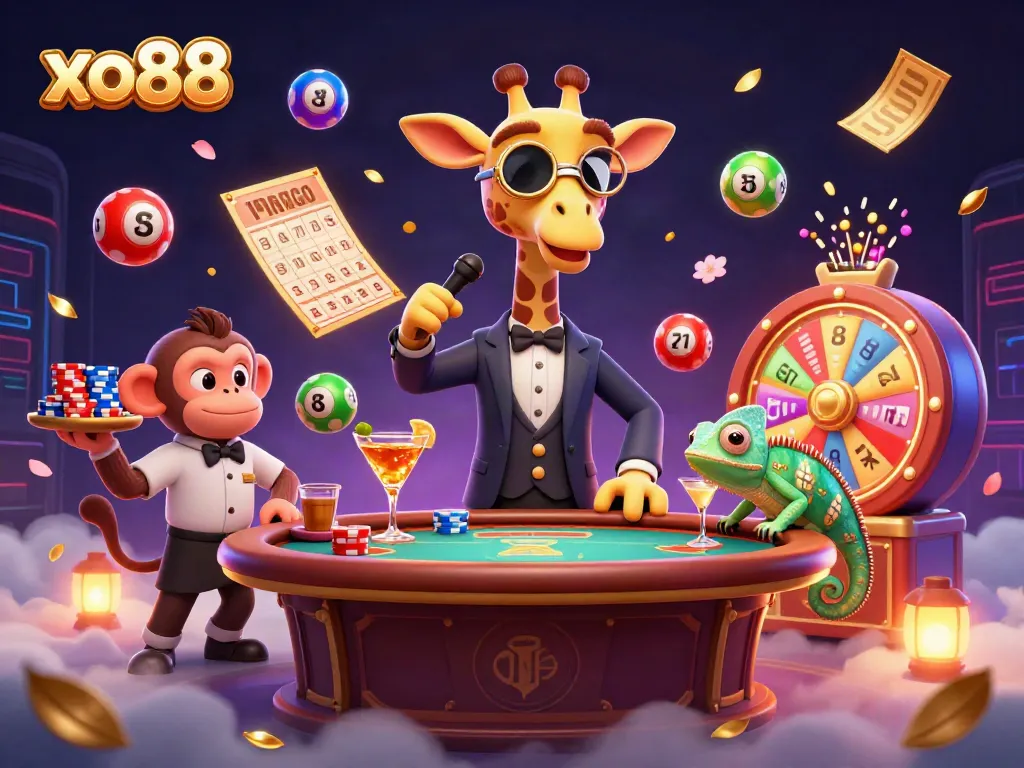 Experience winning moments at xo88 with vibrant characters and casino game elements in a dynamic scene.