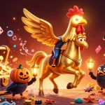 Engage with TRANG CHỦ QS88 in a vibrant casino adventure with golden rooster characters and treasure elements.