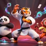 Socolive presents a vibrant scene of a tiger master in an energetic pose with playful characters amidst casino elements.