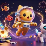 Experience the thrill of 7P777 with an exciting 3D scene featuring an astronaut cat and casino games.