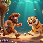 Experience the thrilling world of nk88 as a caveman and sabertooth tiger run a vibrant prehistoric casino.