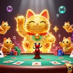 Engage with BONG88 through a vibrant casino scene featuring golden fireflies, poker tables, and festive elements.