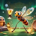 Experience thrilling gameplay at Onbet with a vibrant casino scene featuring a frozen mosquito mascot and dynamic DJ.