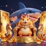 Experience the thrilling world of ea88 with a fierce golden hamster king surrounded by treasure and seahorse guards.