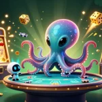 Engage in no deposit bonus casinos with a whimsical 3D alien octopus and vintage gaming elements.