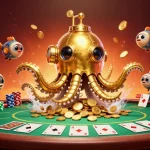 Engage in thrilling gameplay at WIN678 featuring a vibrant 3D scene with poker elements and golden treasures.