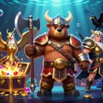 Engage in epic gaming adventures with Sun Win as Viking characters and treasure abound in vibrant 3D illustration.