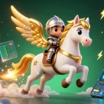 Spin and win at uu88, featuring a celestial horse and crypto coins in a vibrant casino adventure.