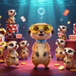 Meerkats running the GG88 casino operation, showcasing vibrant underwater themes in 3D.
