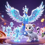 Join the exciting da88 casino scene with a lively ice phoenix and glowing sprites.