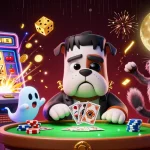 Experience the thrilling QS88 casino scene with a monster dealer, vibrant games, and golden treasures.