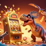 phjoy jackpots await in a dynamic casino scene with dinosaurs, golden coins, and vibrant underwater treasures.