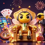 Engage with SC88’s vibrant casino scene showcasing a bumblebee mob boss ruling a colorful slot paradise.