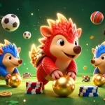 Join the excitement at LV88 as rival pangolins roll golden balls through poker chips, showcasing thrilling casino action.
