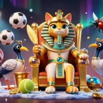 Bet on thrilling games at 11WIN with an Egyptian pharaoh cat and dynamic sports elements.