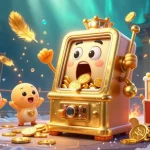 lc88 celebrates jackpot wins with a golden slot machine and cheering companions in a vibrant casino setting.