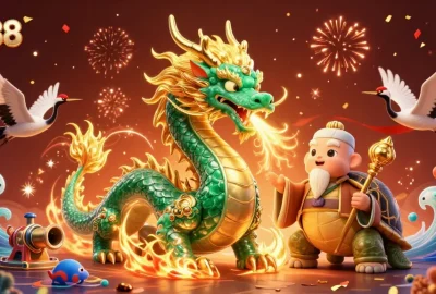 Playing fish shooting games at ea88, where a vibrant dragon and sage create excitement.