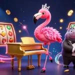 sc88 brings excitement with a flamingo singer and hippo bassist in a vibrant casino scene.