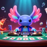 Spin with KKWIN's thrilling games as a neon axolotl DJ elevates the underwater casino vibe.