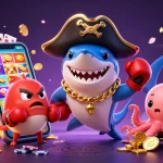 Engage in the vibrant world of QS88 with an animated shark, pufferfish, and octopus celebrating casino excitement.