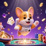 Enjoy casino fun at 789F with an astronaut corgi, chips, and floating gold coins!