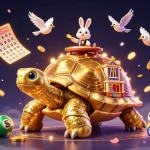 Join the excitement with gg88's vibrant 3D rendering of a golden tortoise casino scene filled with games