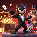 TR88 themed characters engage with poker chips and cards amidst dazzling casino elements.