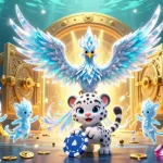 Engage with QQ88 COM's vibrant casino scene featuring a phoenix, ice sprites, and treasures.