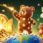 11WIN brings excitement with a celestial bear and slot machine elements in an engaging casino scene.