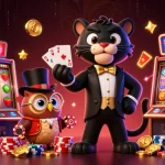 Experience vibrant gameplay with 11WIN, featuring a stylish panther and friends in a dynamic casino scene.