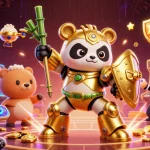 Join 11WIN for an immersive gambling experience featuring a dynamic panda piloting a robot in a vibrant casino arena.