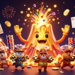 Experience the excitement of Jackpot Online Taruhan Togel88 with a triumphant volcano and treasure-filled adventure.