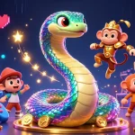 Lu88 offers dynamic gaming experiences as a colorful rainbow serpent and monkey king play amid arcade vibes.